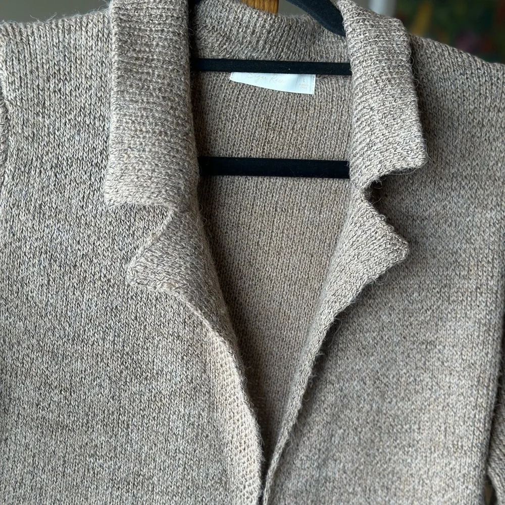 Classic Sugar Rain Brown Tweed Knit Double Breasted Ltweight Sweater Cardigan